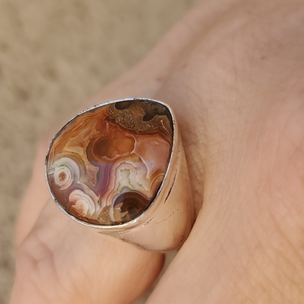 New Men's Crazy Lace Agate 925 Silver Ring. - Picture 9 of 15